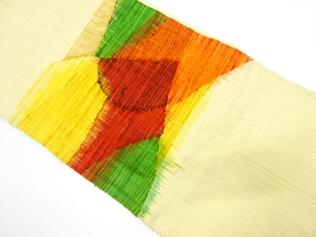 手織り真綿紬　幾何学模様織り出し　名古屋帯